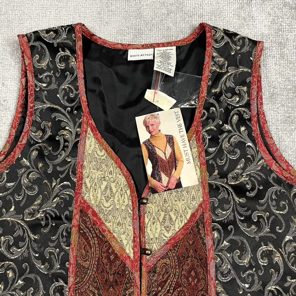 VTG Brocade Patchwork Paisley Boho Hippie Western Goth Whimsy Vest Womens L